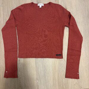 Calvin Klein Womens Sweater Cropped Ribbed Long Sleeve Top XS Y2K Red
